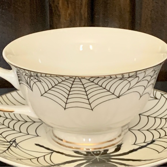 Spooky Spider with Spider Webs Ceramic Halloween Tea Cup and Saucer Set - Picture 7 of 9